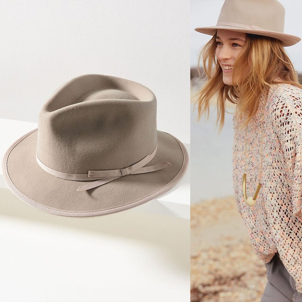 Anthropologie Lex Trimmed Fedora in Gray - Picture 1 of 5